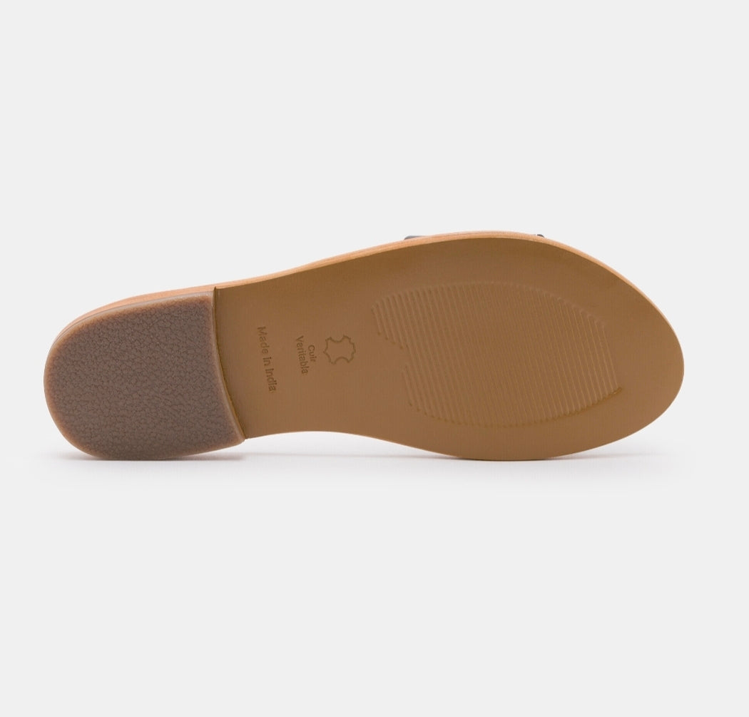 Sandales Plates en Cuir Noir