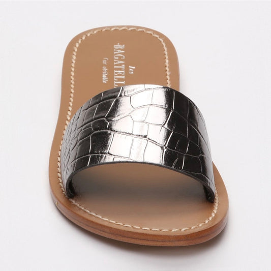 Sandales Cuir Effet Crocodile – Argent Foncé