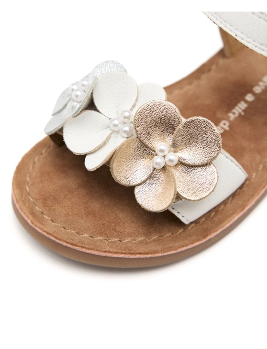 Sandales Fleuries Enfant – Blanc & Doré