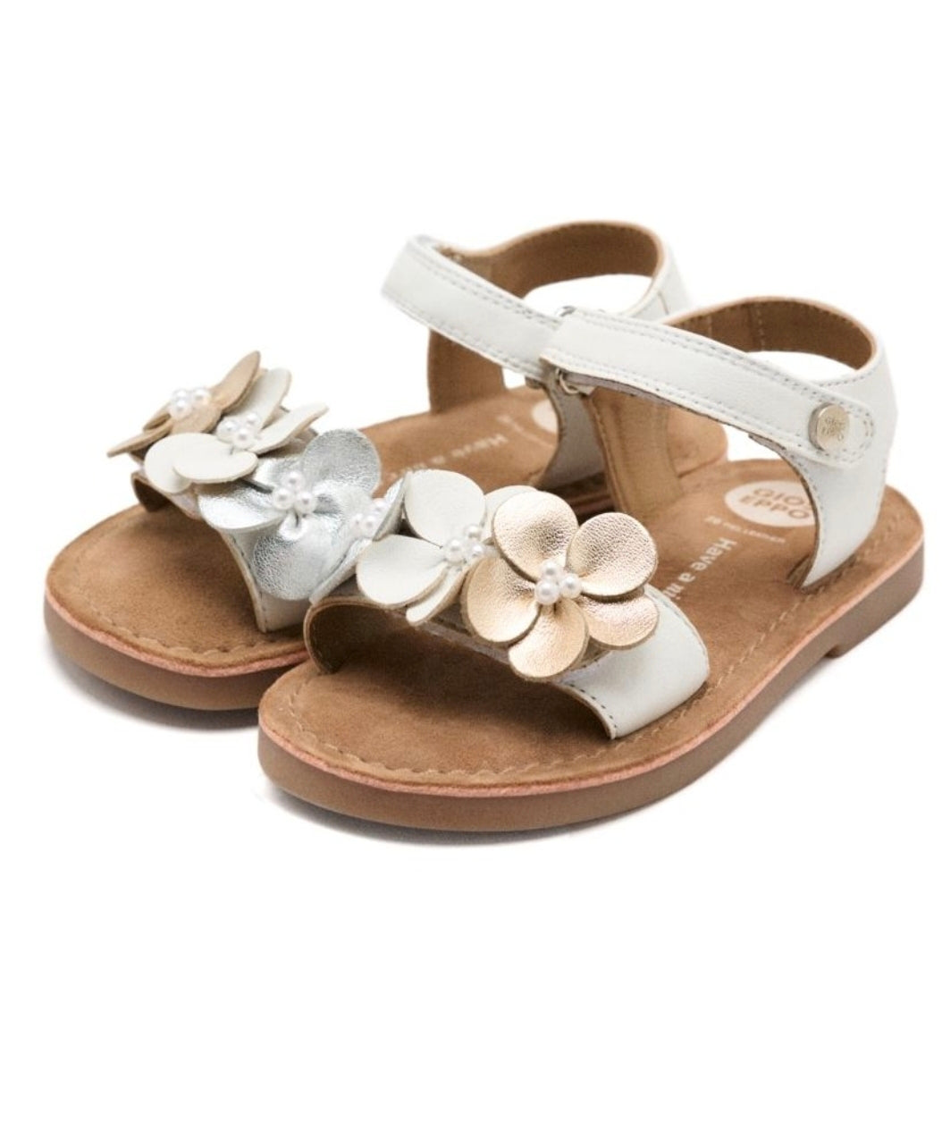 Sandales Fleuries Enfant – Blanc & Doré