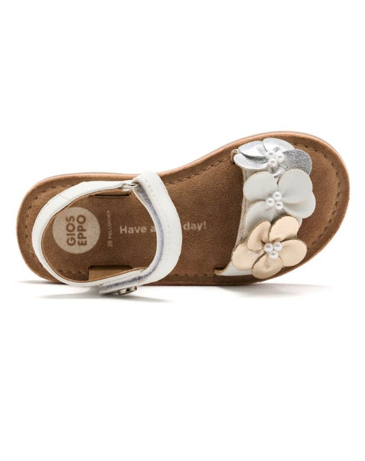 Sandales Fleuries Enfant – Blanc & Doré