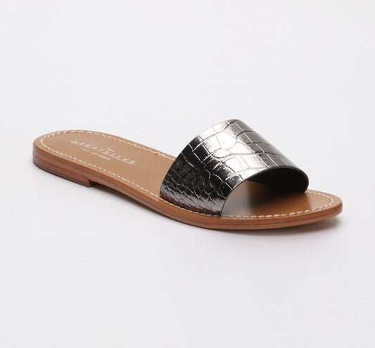 Sandales Cuir Effet Crocodile – Argent Foncé